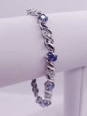 4.5 Carat Oval Tanzanite & Genuine Diamond Accent 925 Sterling Silver Bracelet